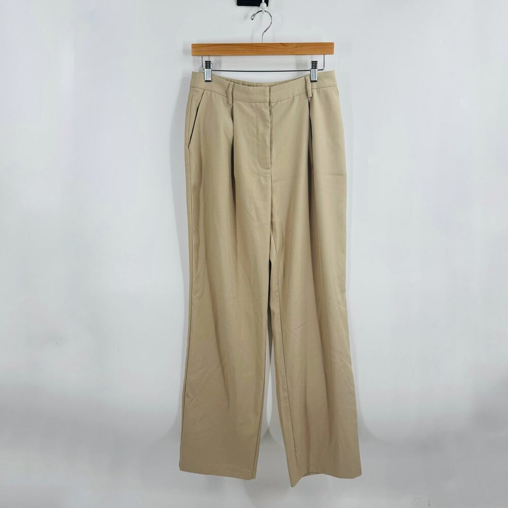 NA-KD Wide Leg Trousers 38 Beige Khaki High Rise Pleated Tailored Pants
